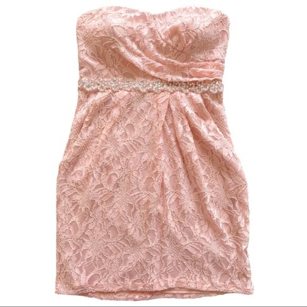 Strapless Lace Mini Dress Womens size 8 Beads Jeweled & Pockets